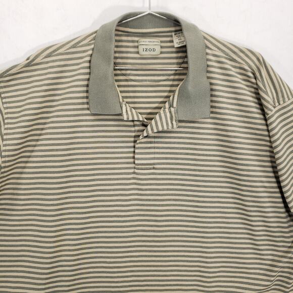 IZOD Polo Mens XXL Green Beige Striped Double Mercerized Short Sleeve Shirt - Picture 2 of 10